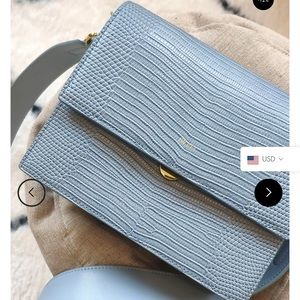 JW Pei mini flap crossbody bag in ice lizard (light blue)